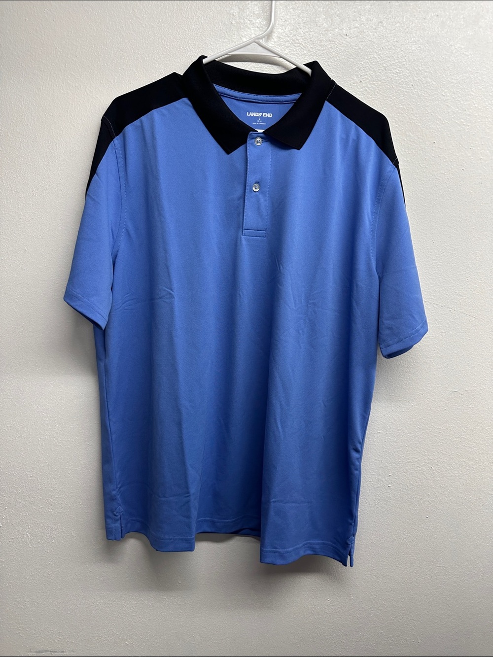 Lands' End Light Blue Polo with Black Collar and Shoulder Panels